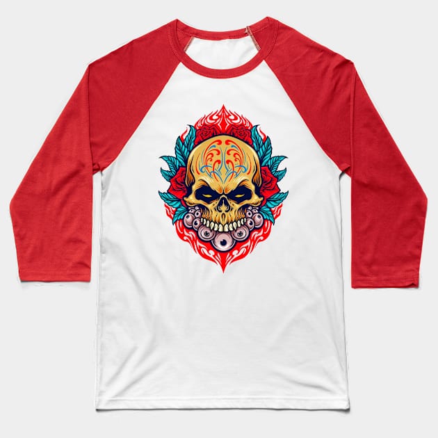 Mexican Sugar Skull Baseball T-Shirt by TheSkullArmy